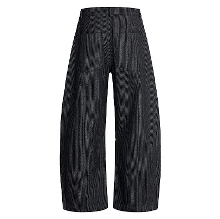 Vintage Pinstripe Pleated Wide-Leg Barrel Pants - Drenn