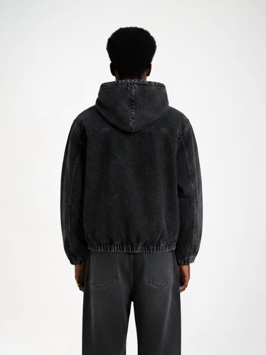 Toggle Front Washed Denim Hoodie