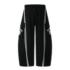 Cotton Web Stitching Letter Print Drawstring Barrel Pants - Drenn