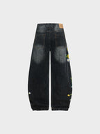 Baggy Washed Flower Denim Jeans