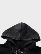 Toggle Front Washed Denim Hoodie