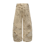 Distressed Raw-Edge Panel Sculpted Wide-Leg Jeans - Drenn