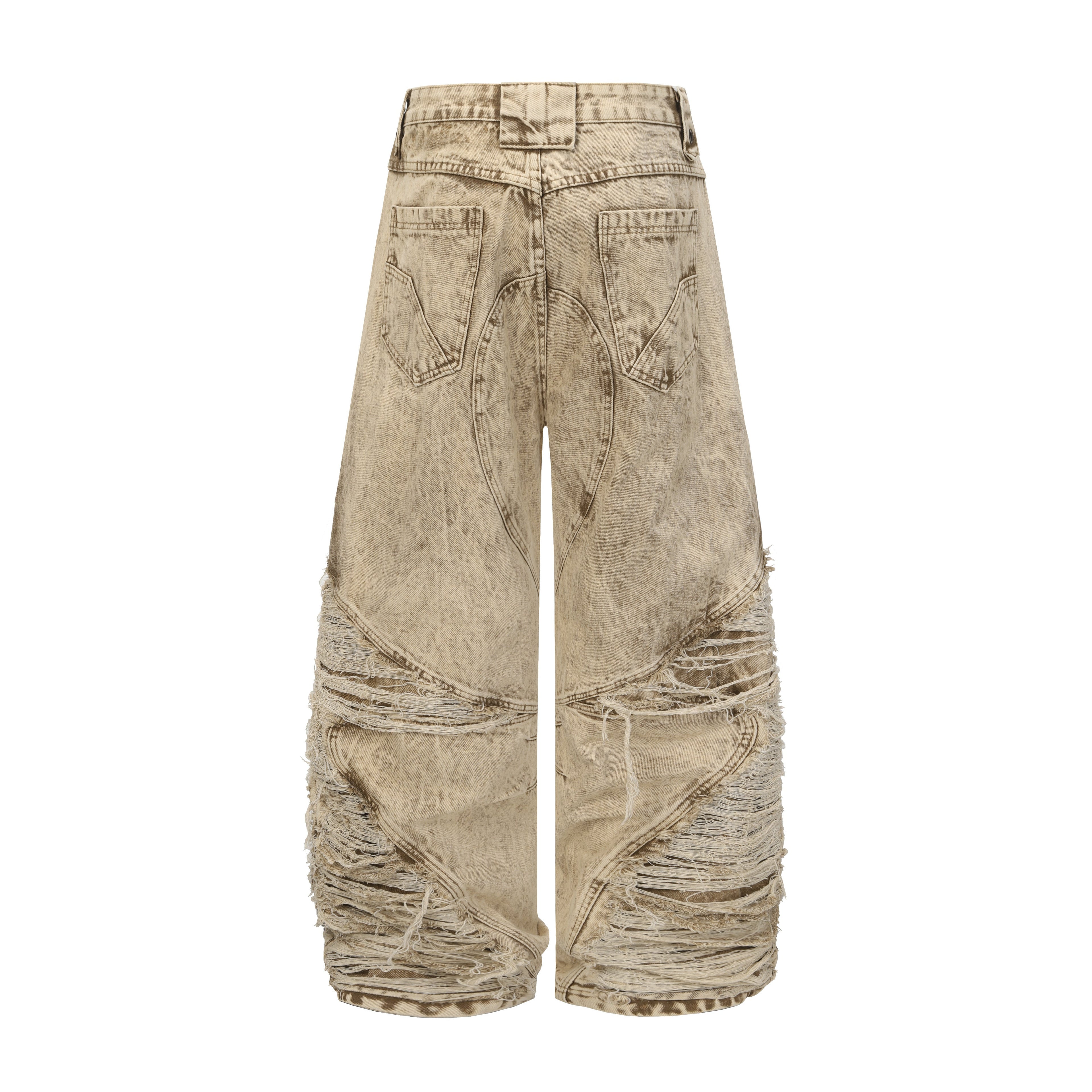 Distressed Raw-Edge Panel Sculpted Wide-Leg Jeans - Drenn