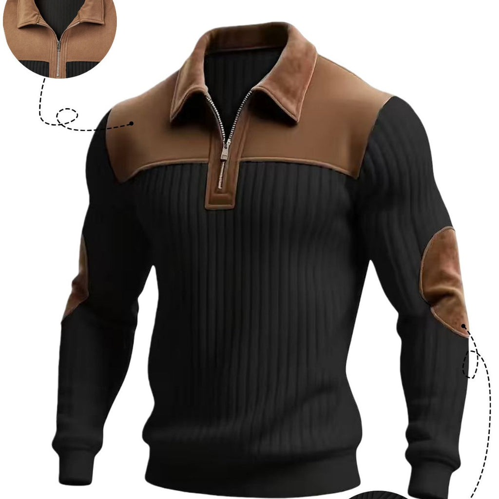 Men’s Half-Zip Color Block Polo Sweater | Ribbed Knit Pullover
