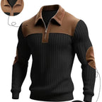 Men’s Half-Zip Color Block Polo Sweater | Ribbed Knit Pullover