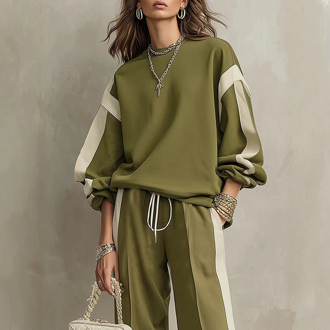 Women’s Oversized Tracksuit Set | Color Block Sweatshirt and Wide-Leg Pants