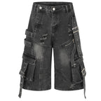 Men's Frayed-hem Distressed Denim Capri Pants