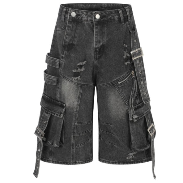 Men's Frayed-hem Distressed Denim Capri Pants