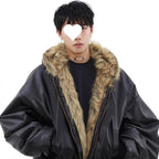 Men’s Reversible Faux Fur Hooded Oversized Bomber Jacket