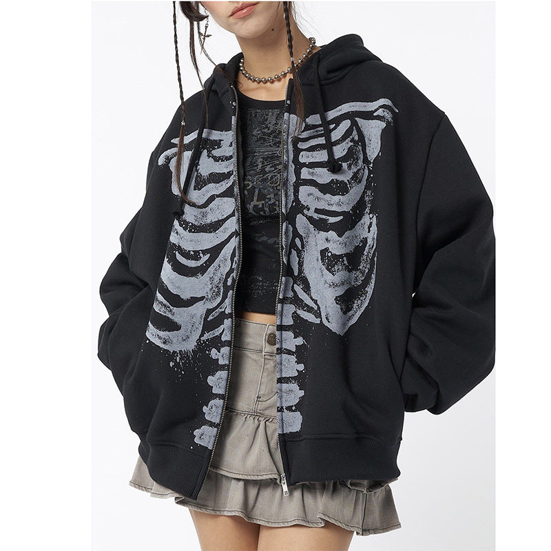 Women's Skeleton Print Oversized Hoodie