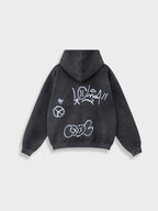 Men's Graffiti Print Washed Zip-Up Hoodie