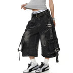 Men's Frayed-hem Distressed Denim Capri Pants