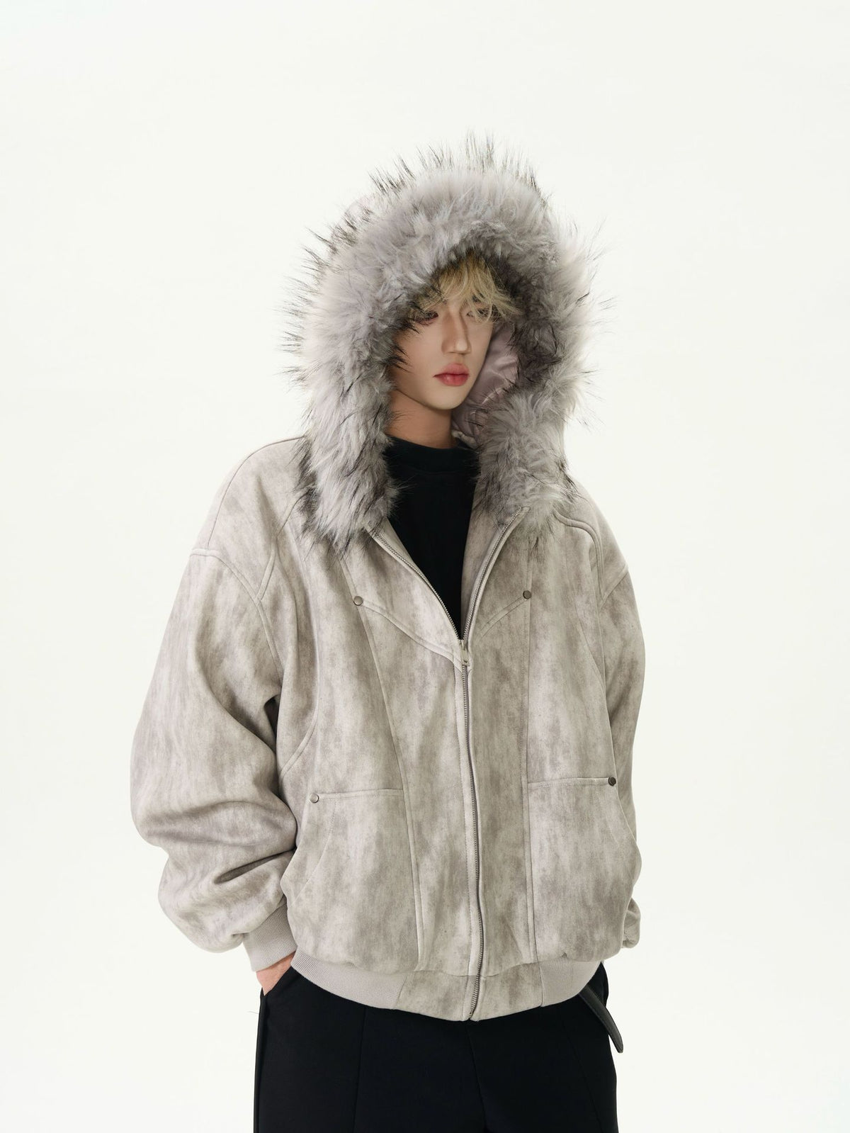 Men's Y2K Fur Collar Hooded Puffer Jacket