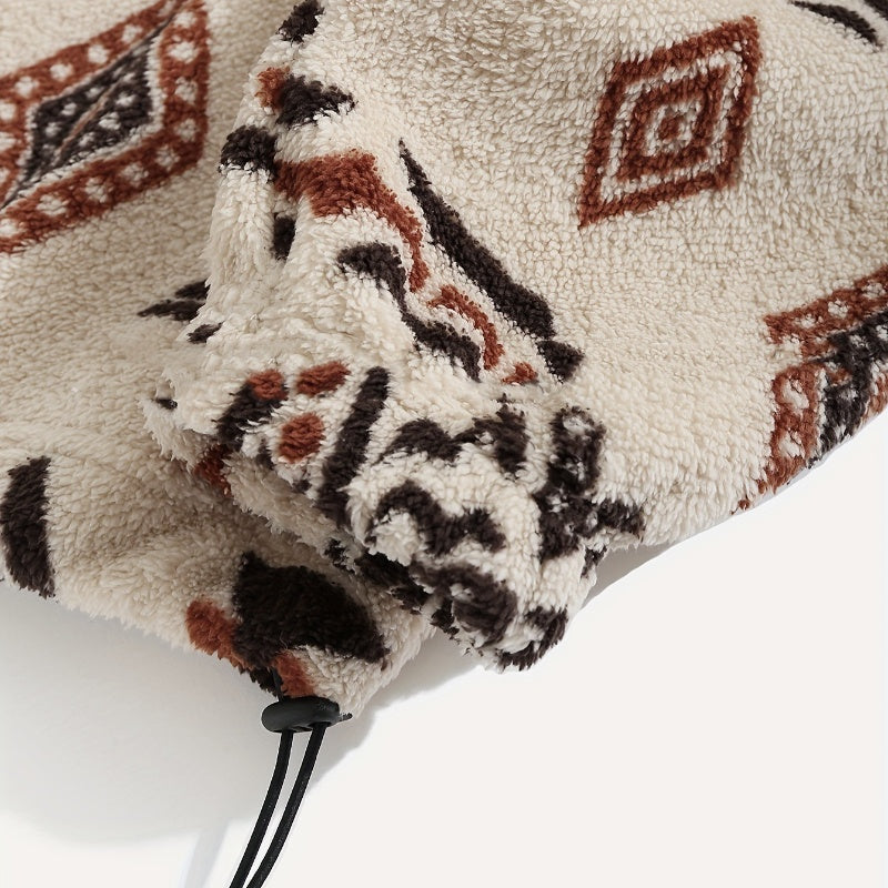 Women's Ethnic Print Fleece Zip-Up Sweater