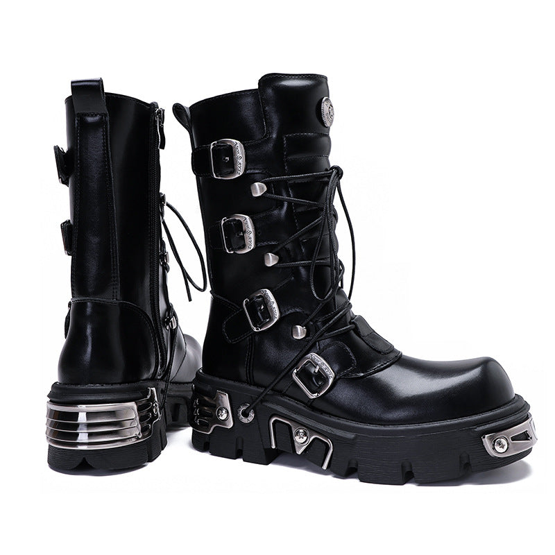 Black Platform Buckle Combat Boots