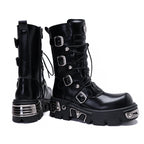 Black Platform Buckle Combat Boots