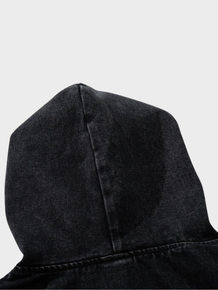 Toggle Front Washed Denim Hoodie