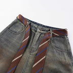 Gradient Sandwash Detachable Tie Baggy Jeans - Drenn