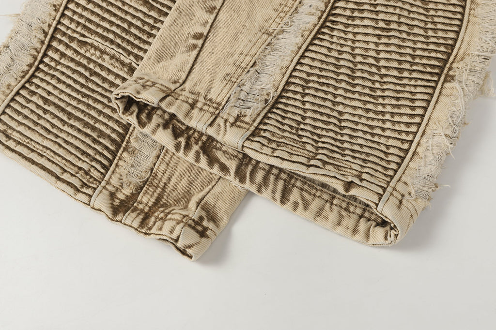 Distressed Raw-Edge Panel Sculpted Wide-Leg Jeans - Drenn