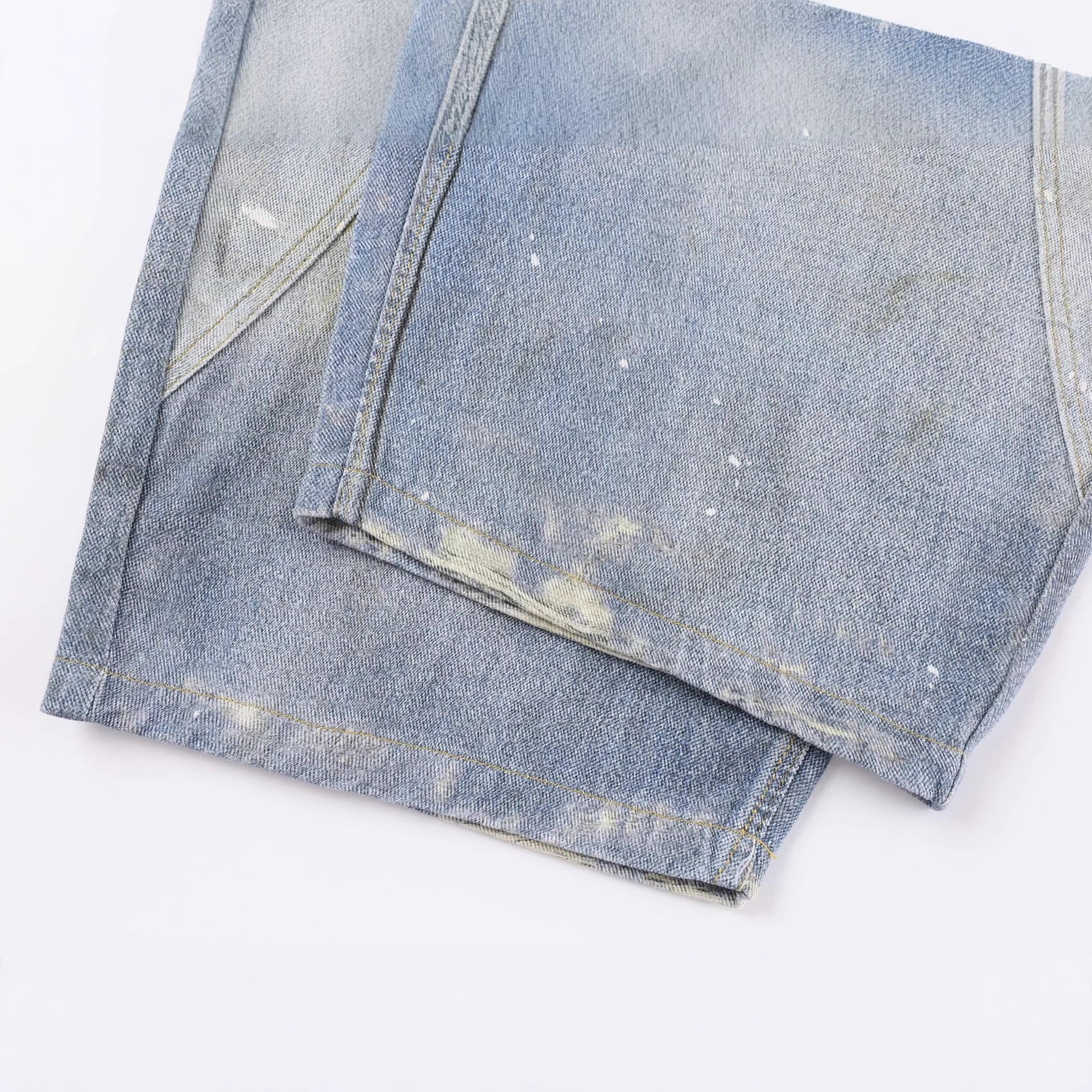 Tie Graphic Print Vintage Wash Wide Leg Denim Jeans - Drenn