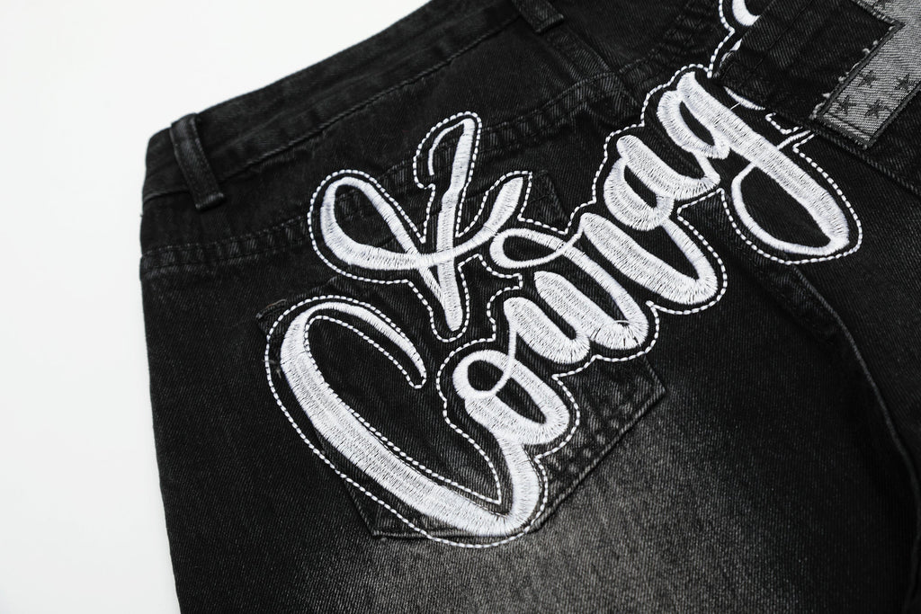 Vintage Embroidered Cross Washed Scimitar Jeans - Drenn