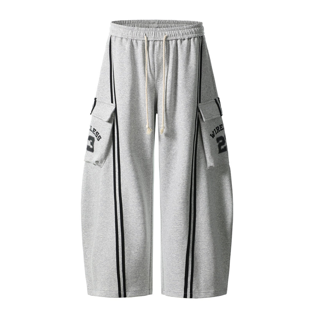 Cotton Web Stitching Letter Print Drawstring Barrel Pants - Drenn