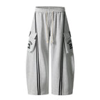 Cotton Web Stitching Letter Print Drawstring Barrel Pants - Drenn