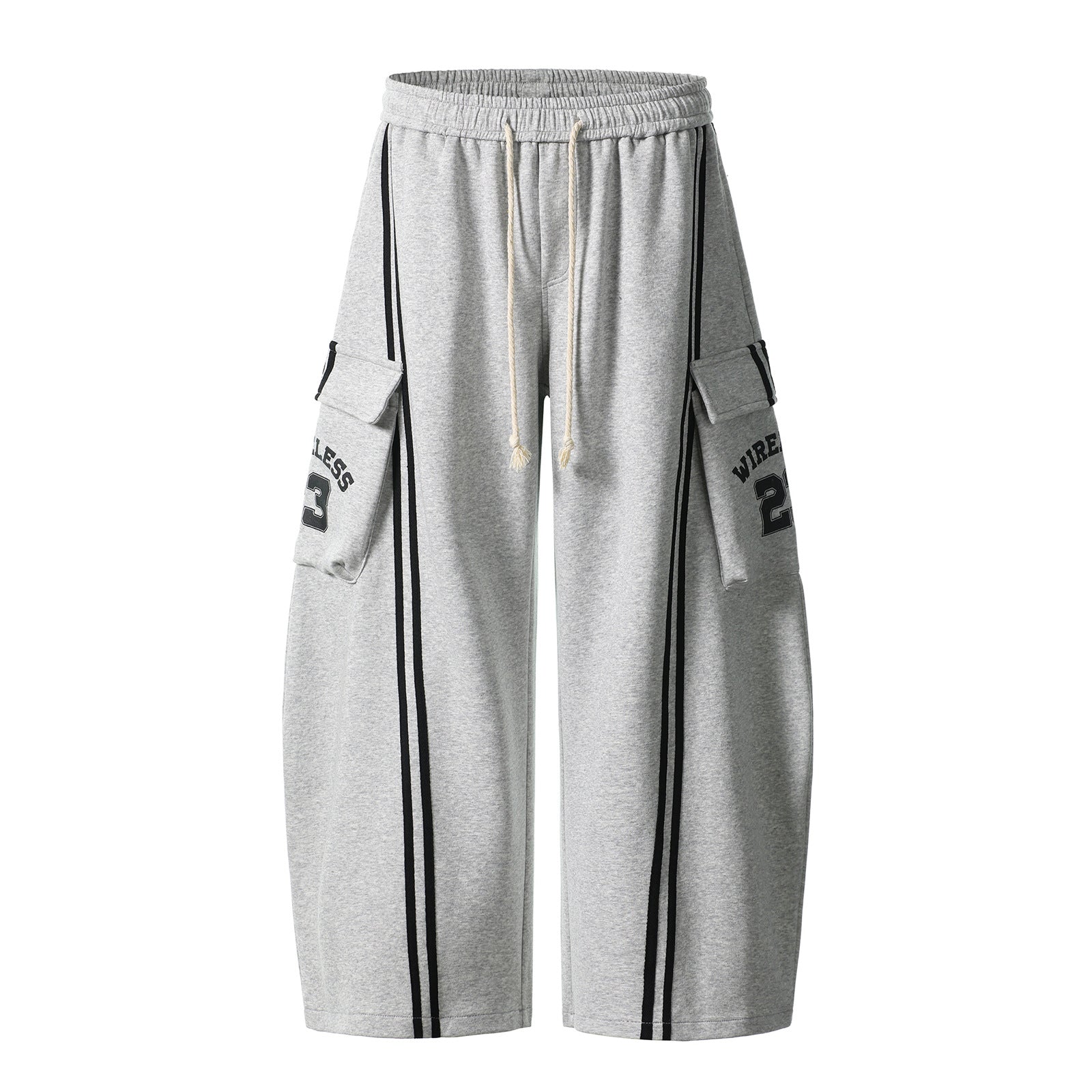 Cotton Web Stitching Letter Print Drawstring Barrel Pants - Drenn