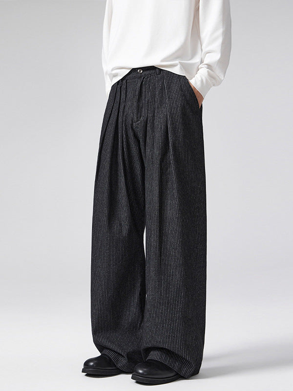Vintage Pinstripe Pleated Wide-Leg Barrel Pants - Drenn