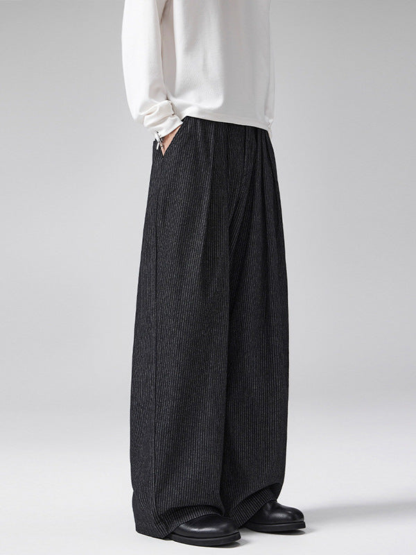 Vintage Pinstripe Pleated Wide-Leg Barrel Pants - Drenn