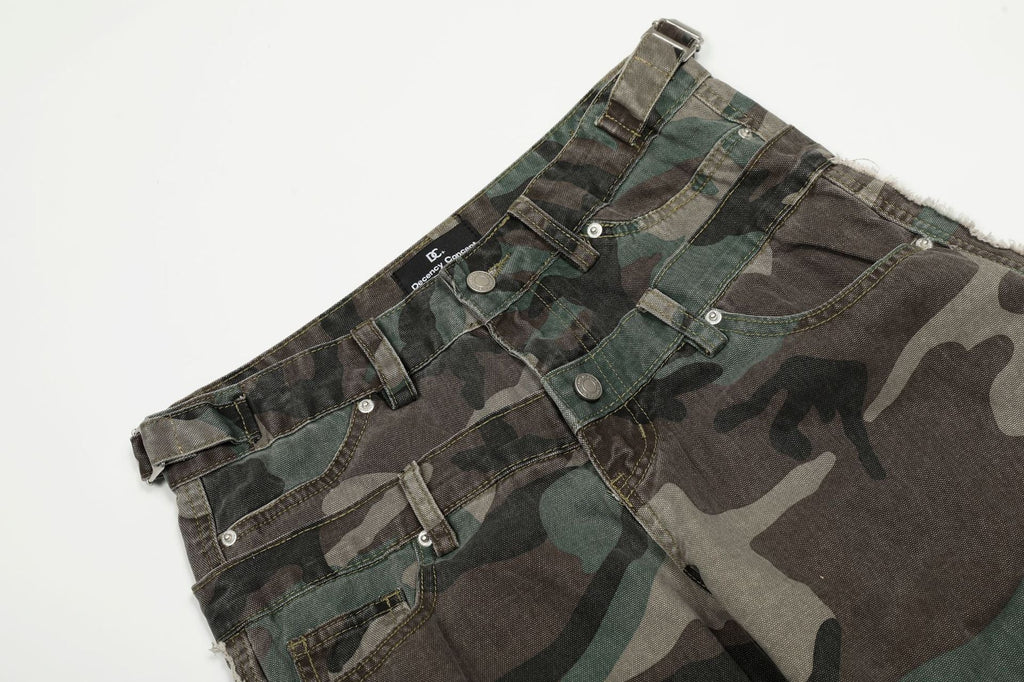 Retro Double Waist Camouflage Barrel Pants - Drenn