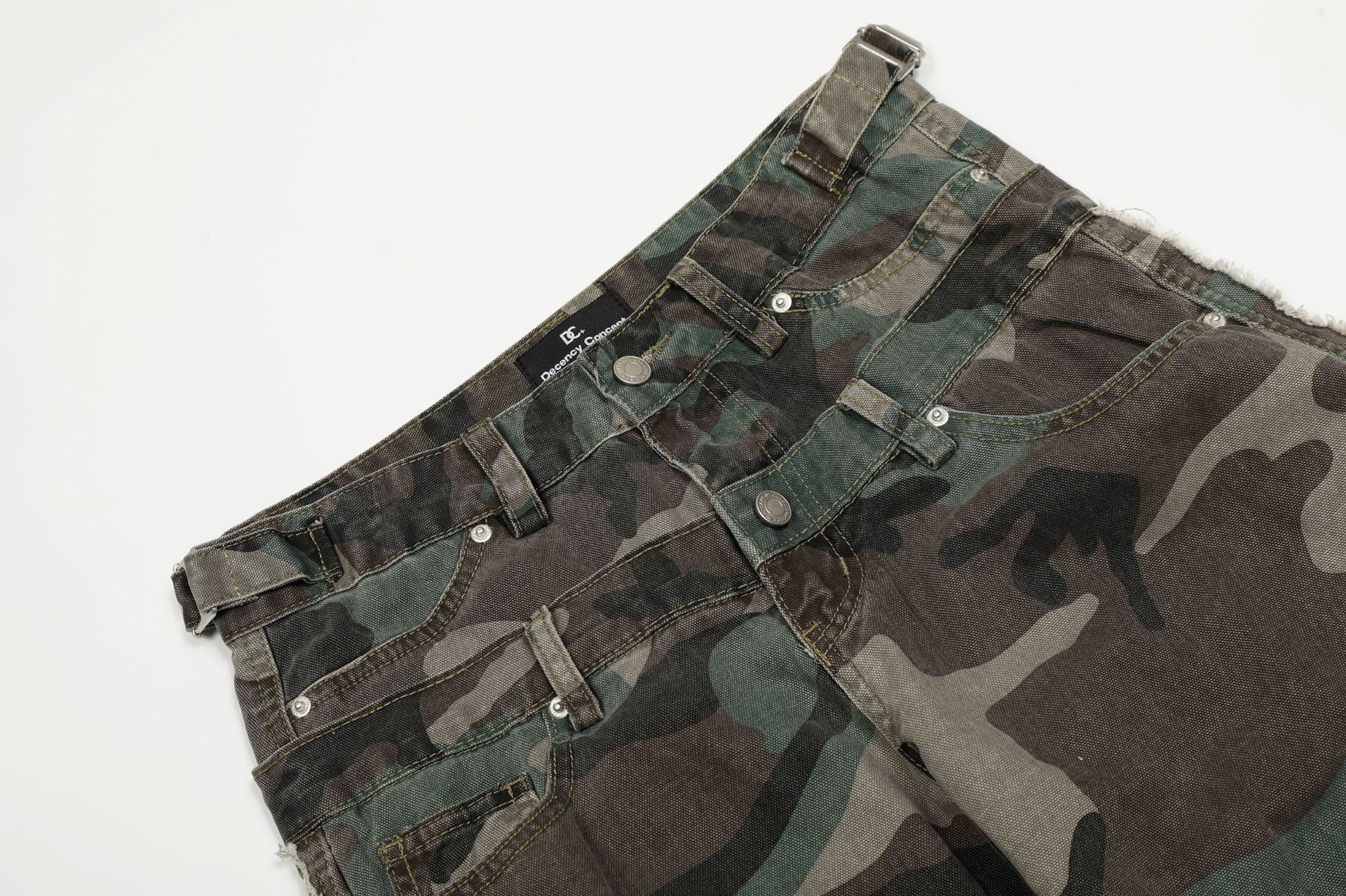 Retro Double Waist Camouflage Barrel Pants - Drenn