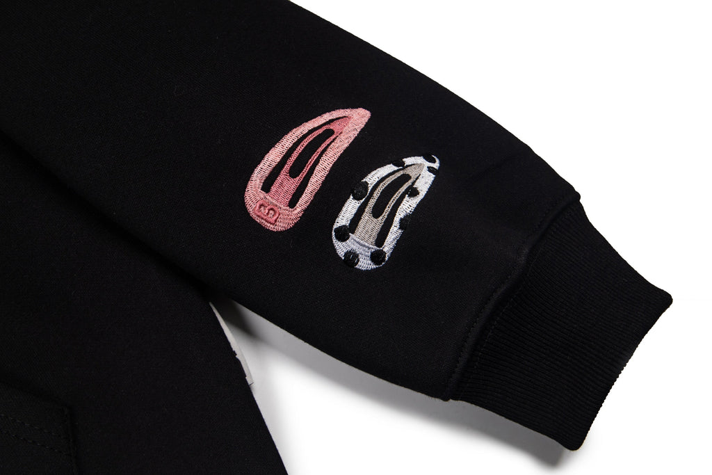 Detachable Hair Clip Decoration Zip Up Hoodie - Drenn