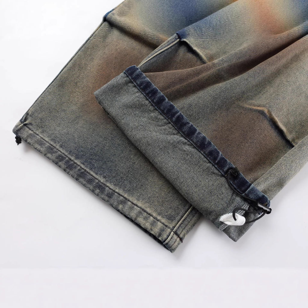 Gradient Sandwash Detachable Tie Baggy Jeans - Drenn