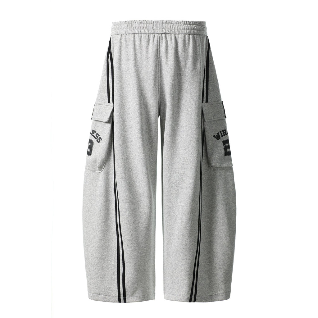 Cotton Web Stitching Letter Print Drawstring Barrel Pants - Drenn