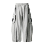 Cotton Web Stitching Letter Print Drawstring Barrel Pants - Drenn