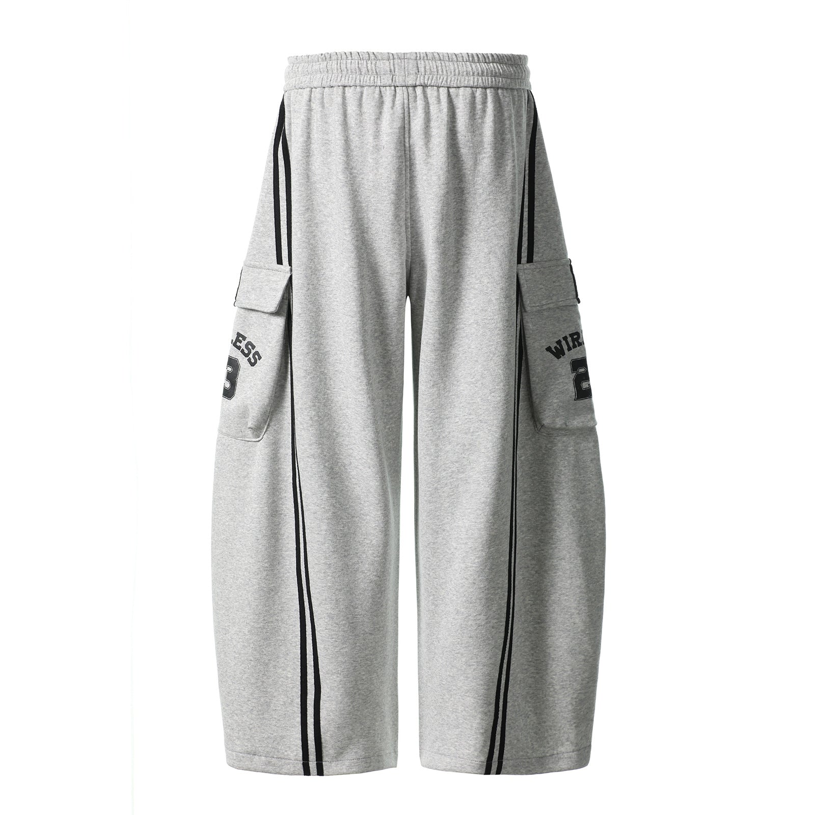 Cotton Web Stitching Letter Print Drawstring Barrel Pants - Drenn