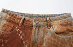 Croc Texture Washed Wide Leg Jeans - Drenn