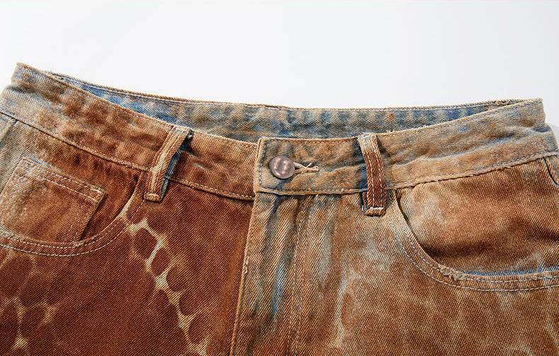 Croc Texture Washed Wide Leg Jeans - Drenn