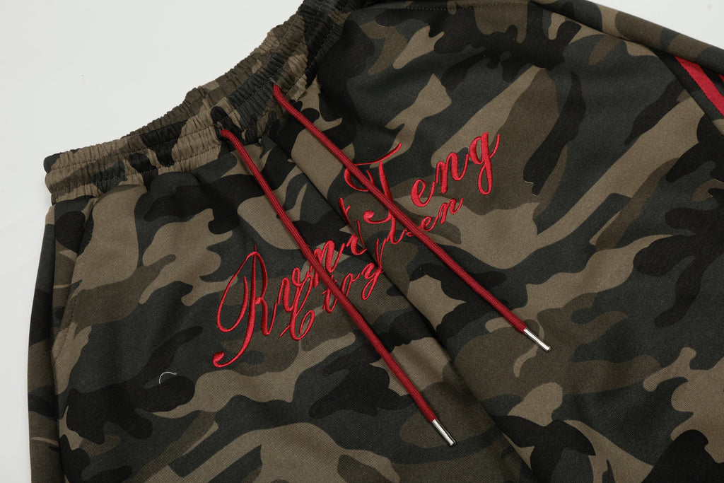 Retro Patchwork Embroidered Camouflage Barrel Pants - Drenn
