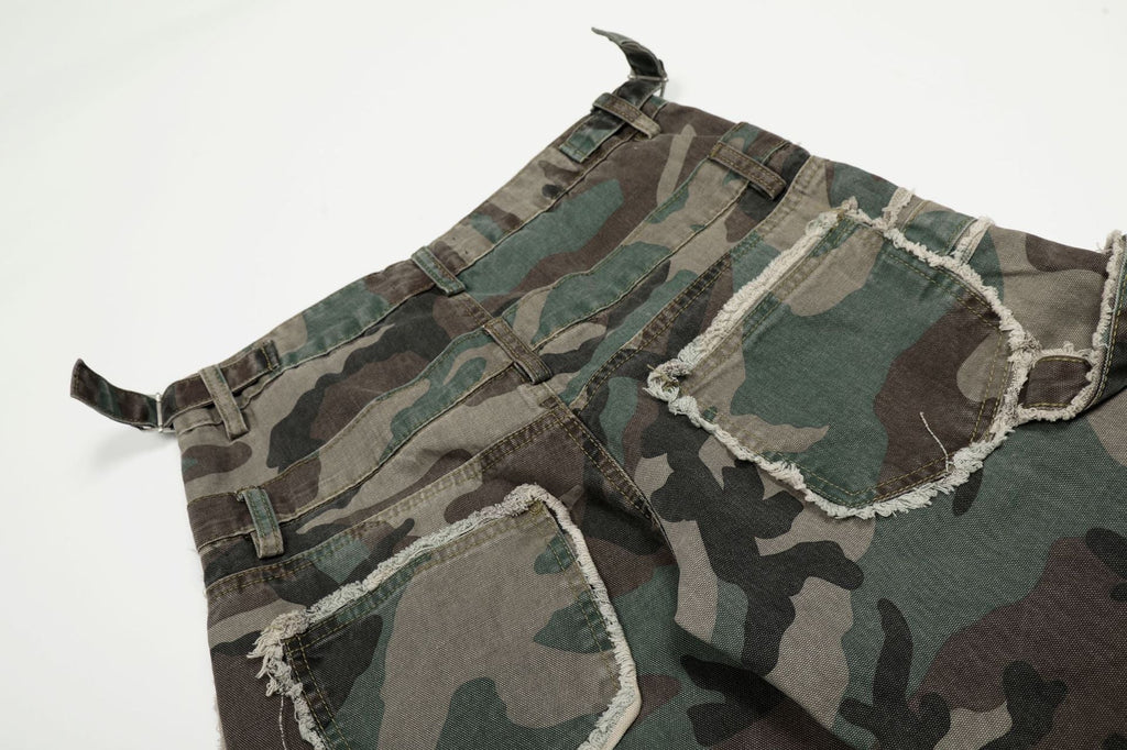 Retro Double Waist Camouflage Barrel Pants - Drenn