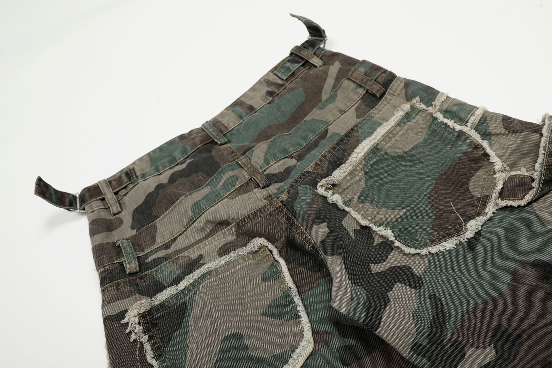 Retro Double Waist Camouflage Barrel Pants - Drenn