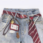 Tie Graphic Print Vintage Wash Wide Leg Denim Jeans - Drenn