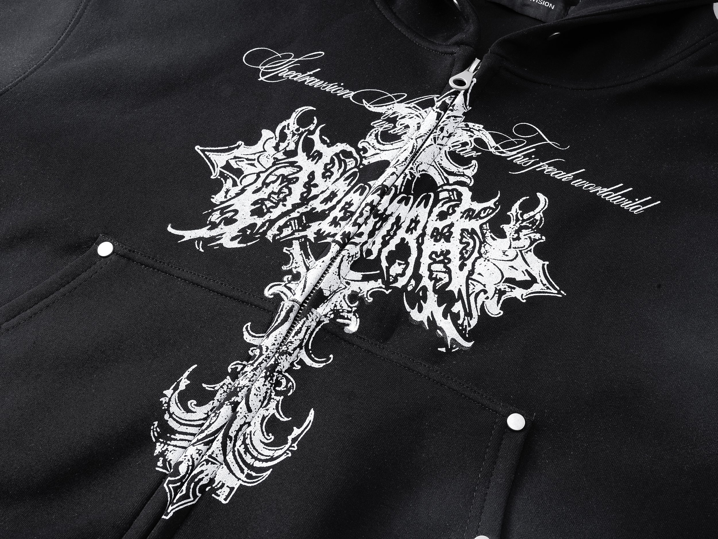 Street Wasteland Washed Cross Print Zip Up Jacket - Drenn