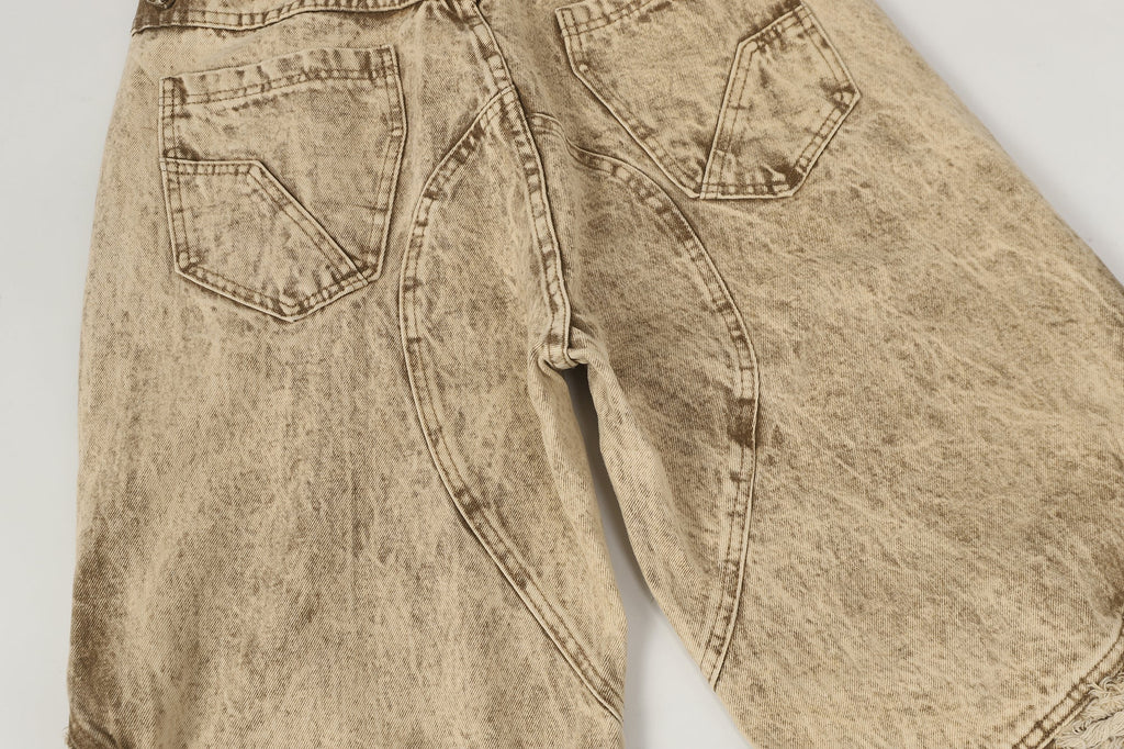 Distressed Raw-Edge Panel Sculpted Wide-Leg Jeans - Drenn