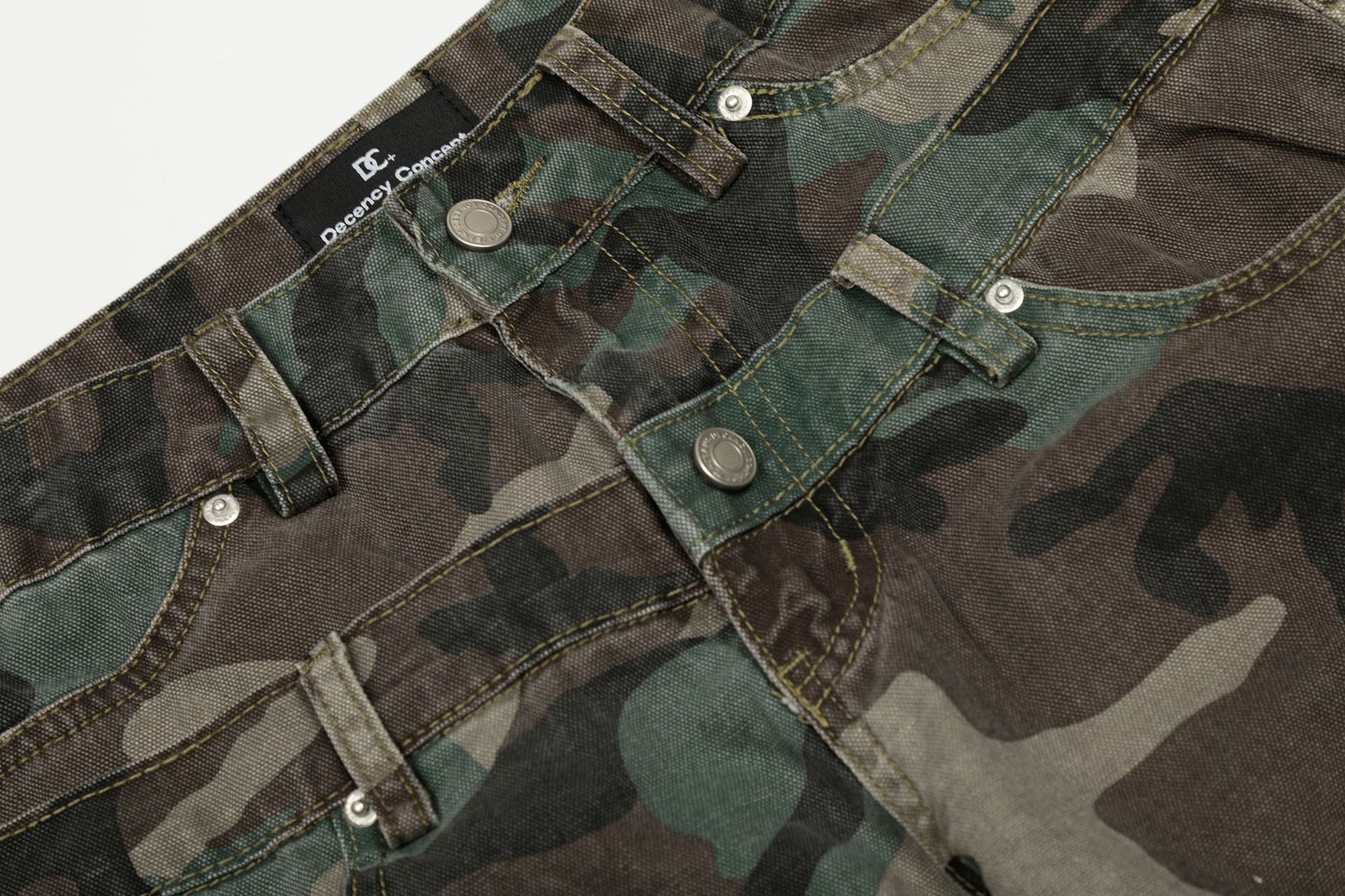 Retro Double Waist Camouflage Barrel Pants - Drenn