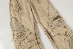 Distressed Raw-Edge Panel Sculpted Wide-Leg Jeans - Drenn
