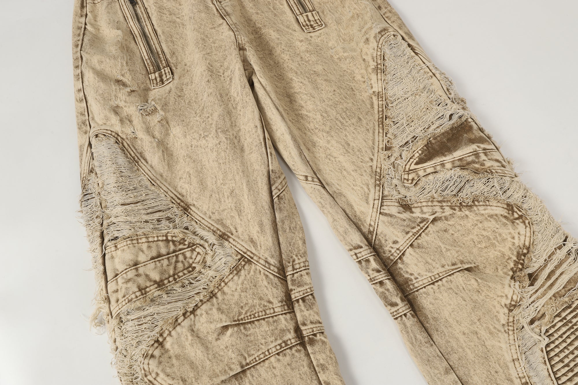 Distressed Raw-Edge Panel Sculpted Wide-Leg Jeans - Drenn