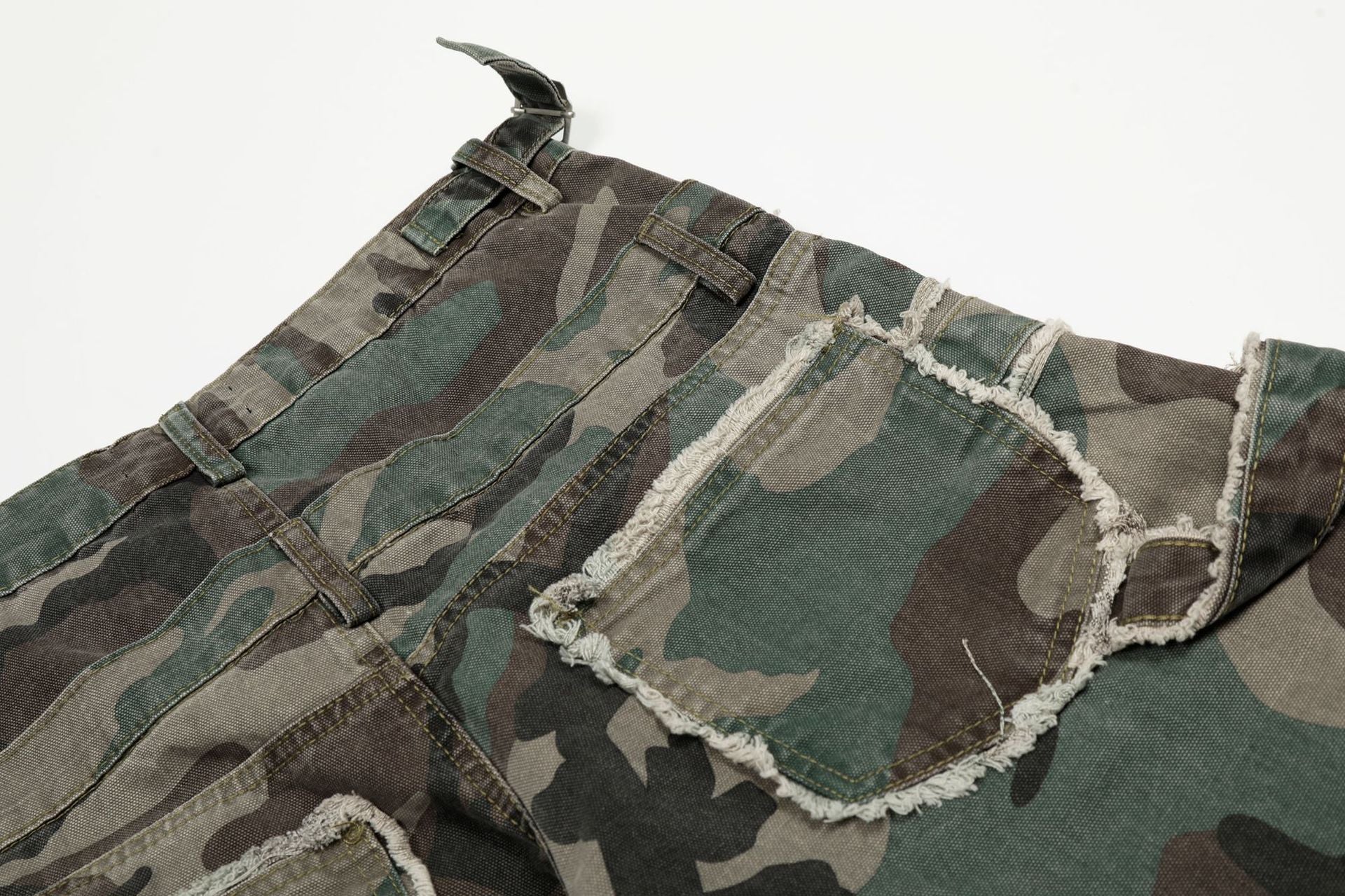 Retro Double Waist Camouflage Barrel Pants - Drenn