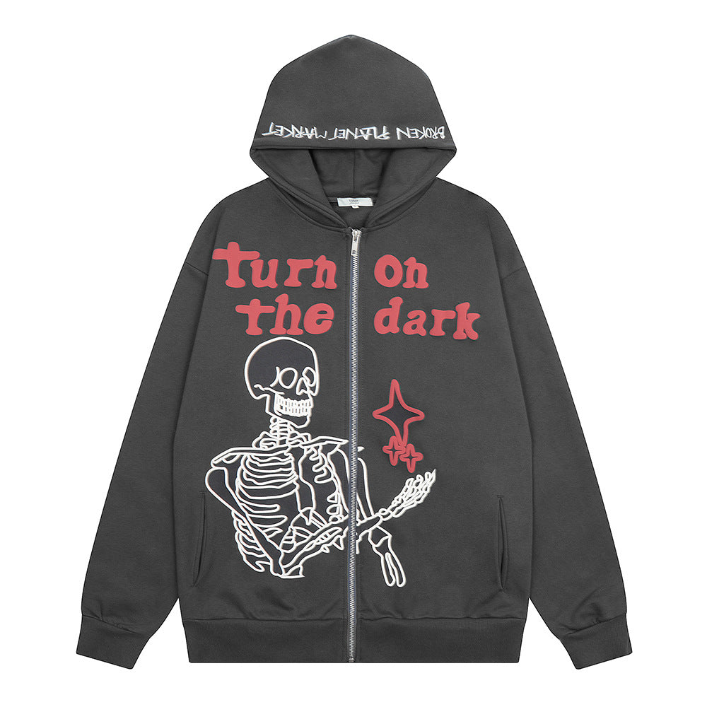 Turn On The Dark Hoodie with Skeleton Graphic Design